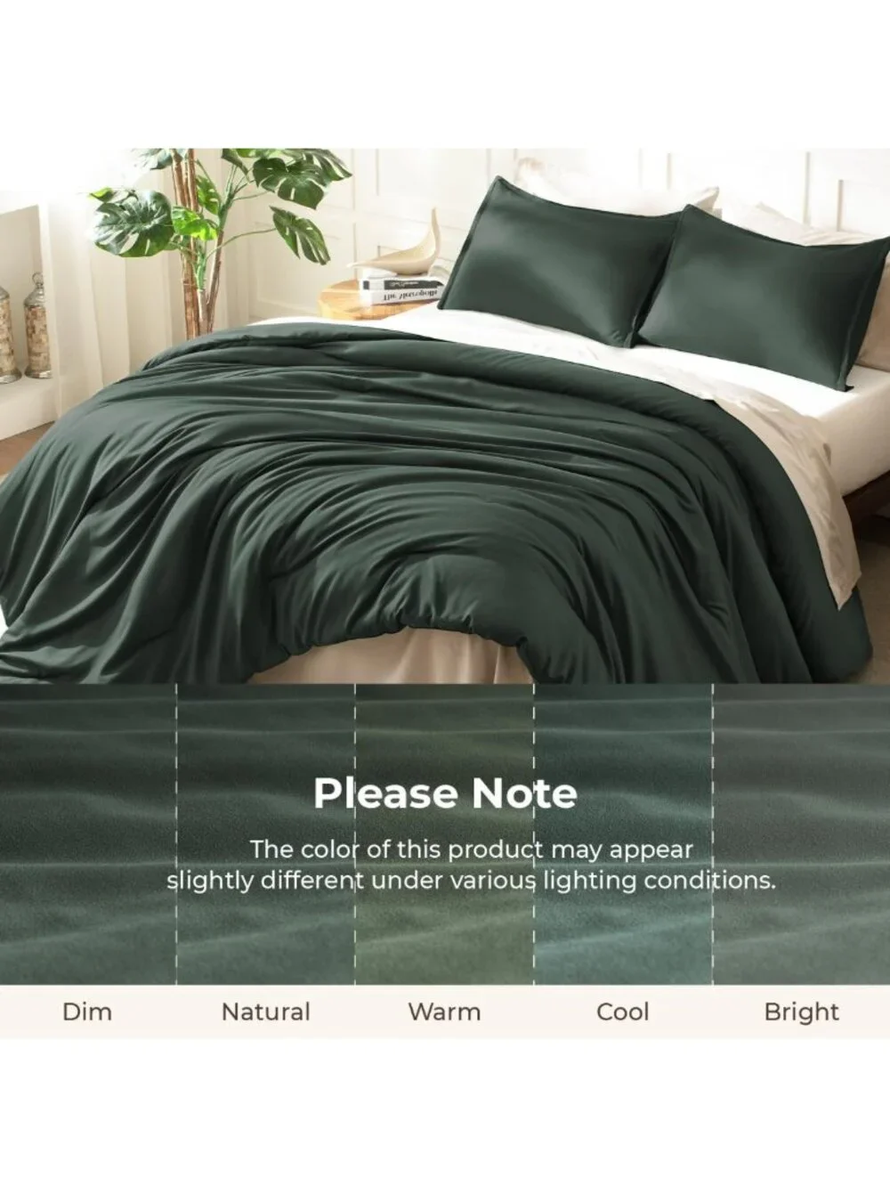 Forest Green Oversized Queen Comforter Set - 3 Piece Solid Bedding for Cozy